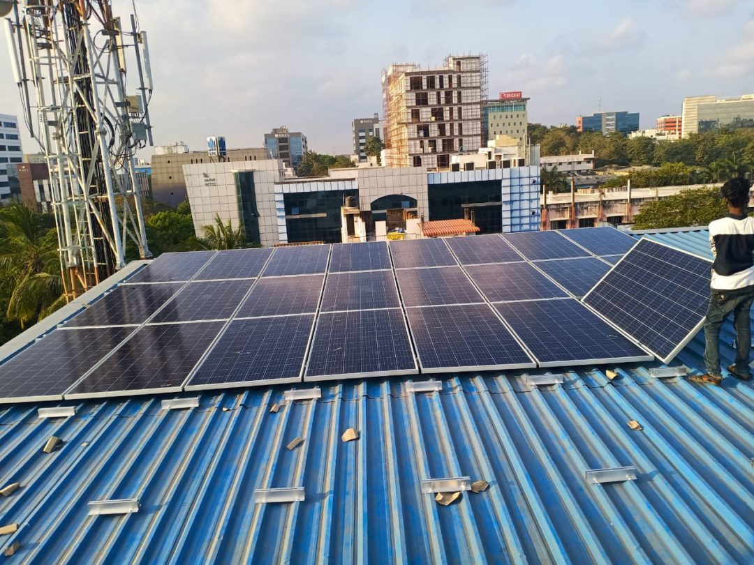 Solar panel installed in commercial building in Guindy