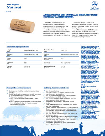 LCP natural cork tech sheet