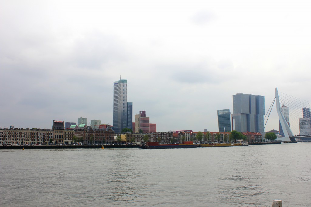 Der Fluss Maas mit der Skyline von Rotterdam im Hintergrund