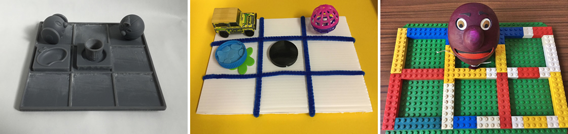 3 images: The 3d printed grid, a grid made by a user and a grid made with LEGO.