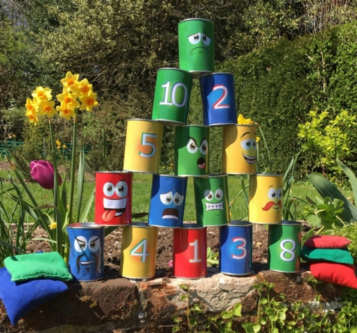 Colourful tin can alley game to hire in Southampton, Hampshire