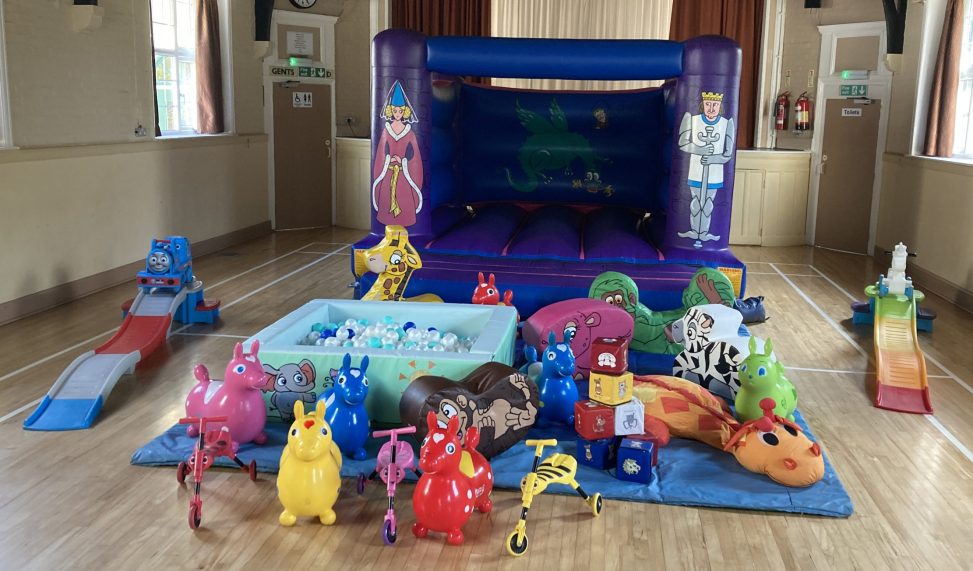 Bouncy castle with soft play for hire at Twyford Village Hall, Hampshire.