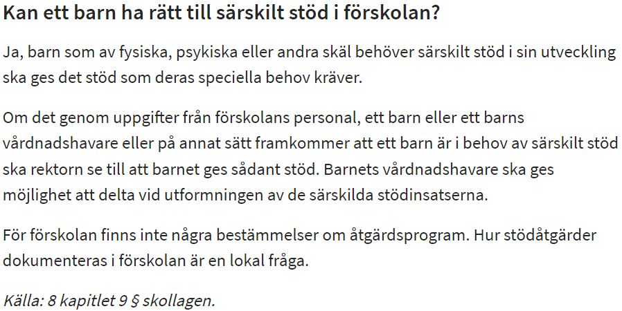 Rätt till särskilt stöd i förskolan