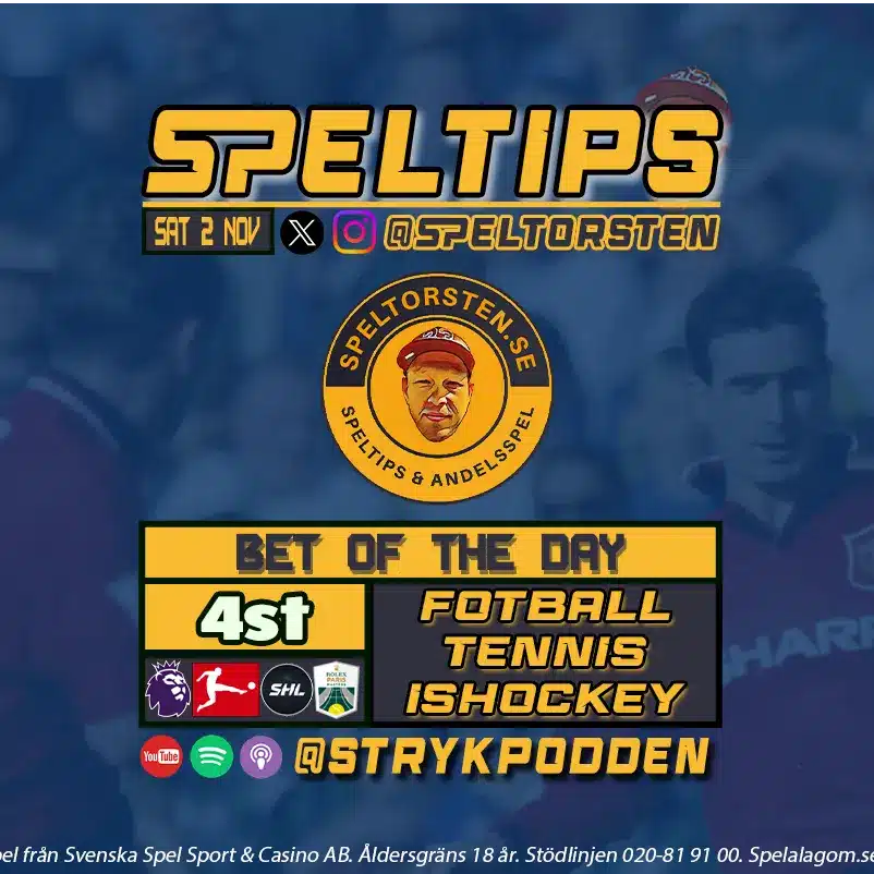 Speltips Lördag 2 November - Fotboll - Tennis - Ishockey SQ