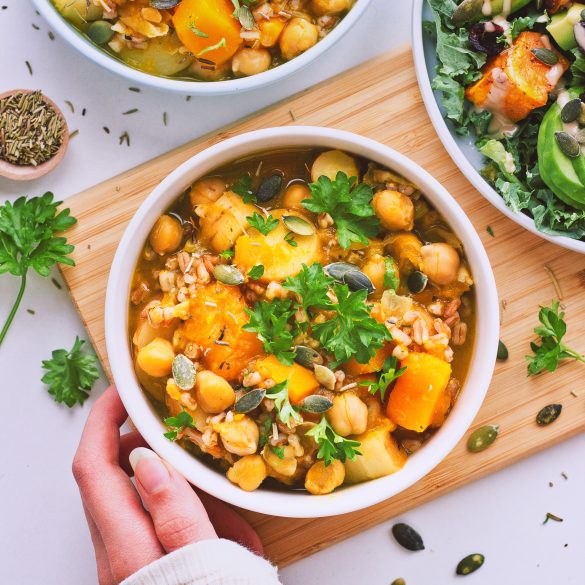 Pumpkin, Parsnip, & Rosemary Pearl Spelt Stew (featured)