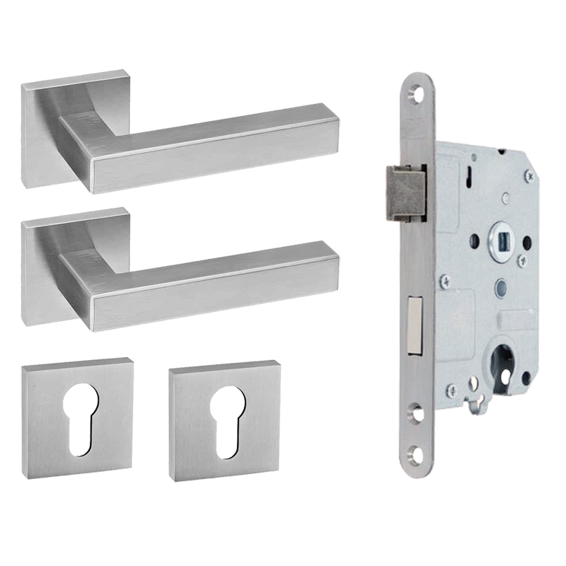 JNF Deurkrukken Geometric Quadro RVS kruk/kast set