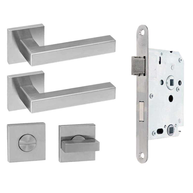 JNF Deurkrukken Geometric Quadro RVS kruk/wc set