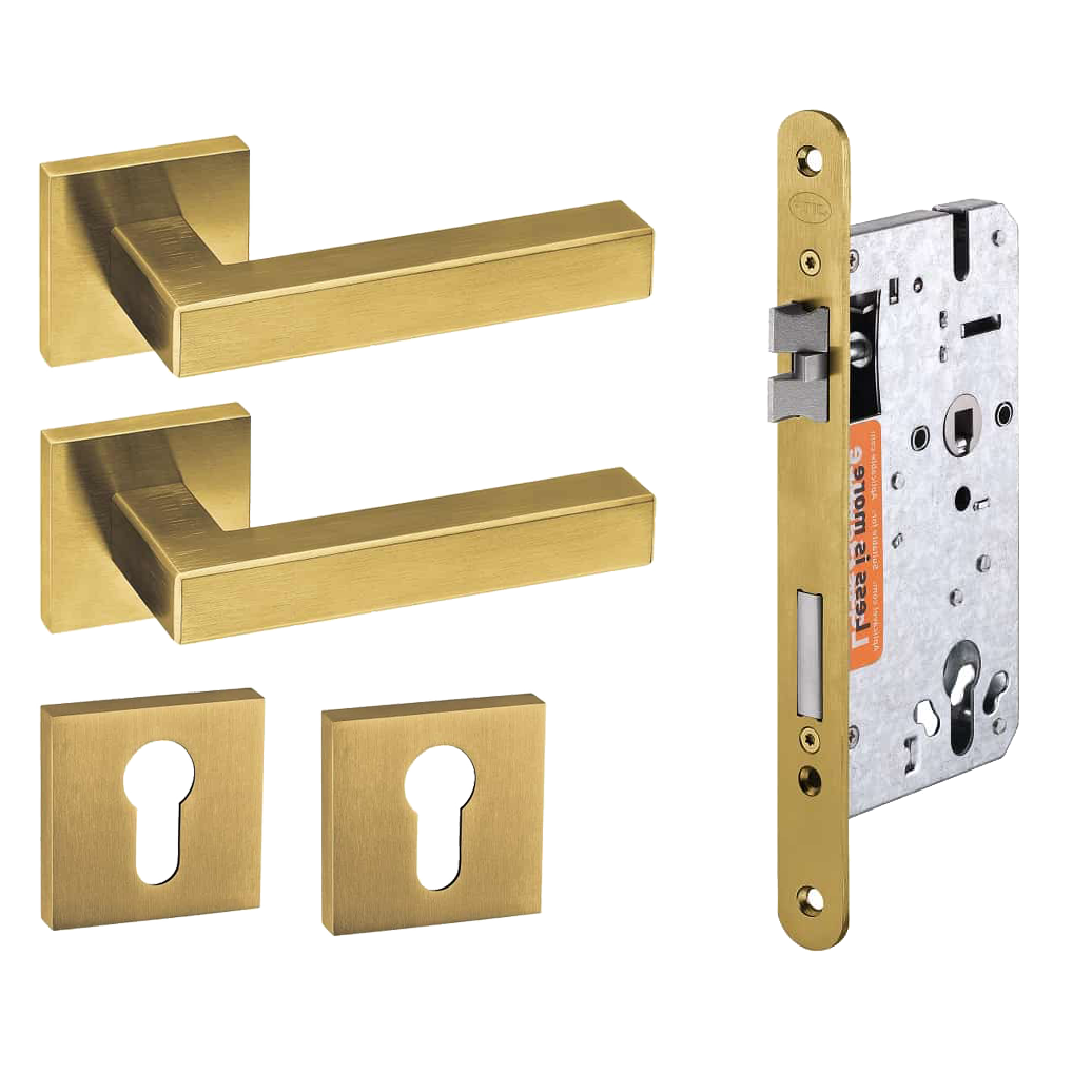 JNF Deurkrukken Geometric Quadro messing PVD kruk/kast set