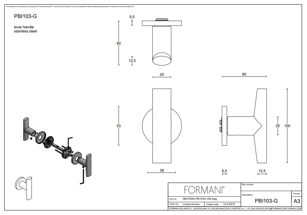 Formani - Deurkruk PIET BOON INC PBI103-G geveerd mat rvs - Afbeelding 3