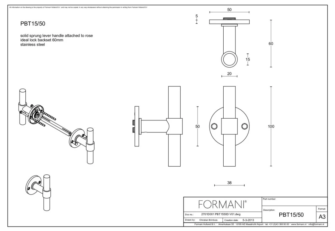 Formani - Deurkruk PIET BOON ONE PBT15/50 dubbel geveerd op rozet brons - Afbeelding 2