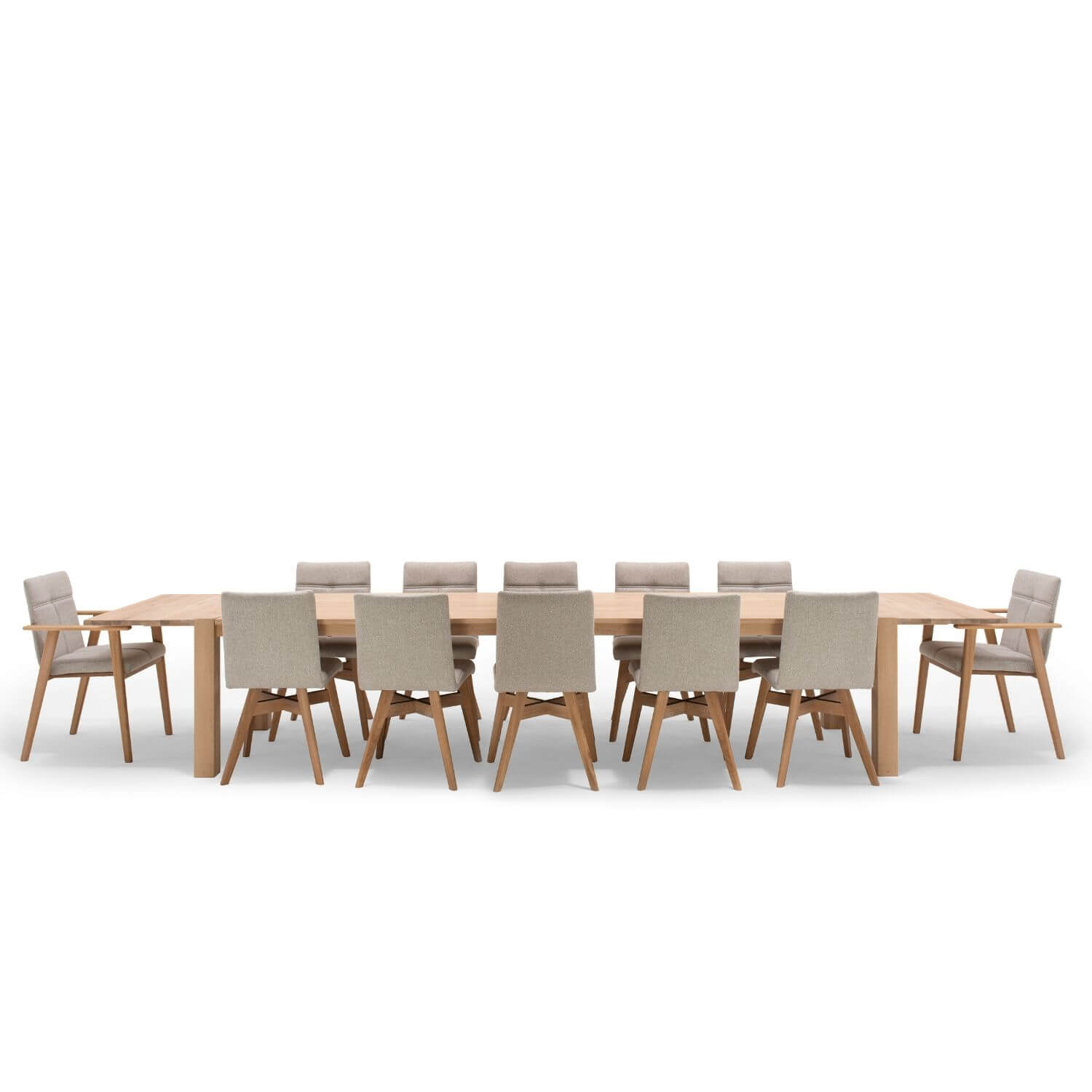 NocNoi Spisebordssæt i egetræ m. 6 stole, 6 til 10 pers. (200x95) - Tillægsplader muligt
