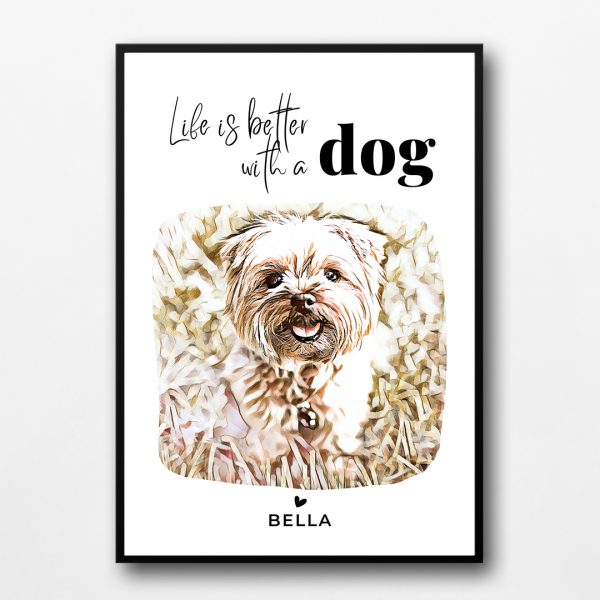Plakat af din hund med navn | LIFE IS BETTER WITH A DOG