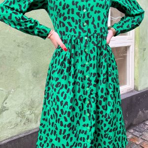 Mulieres Kjole - Ann - Green Leopard