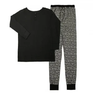 Pyjamas i sort og grå tigerstribet økologisk bomuld til tween piger