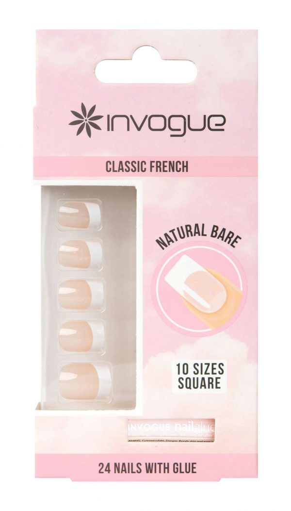 Invogue Classic French Square Nails Natural Bare 24 stk