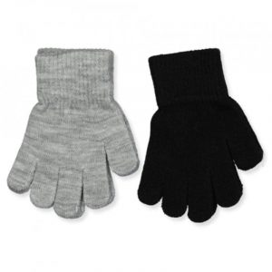 Melton - Strik handsker 2-pak - Dark grey melange - 6-10 år