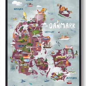 Danmarkskort - håndtegnet plakat (Størrelse: M - 30x40cm)