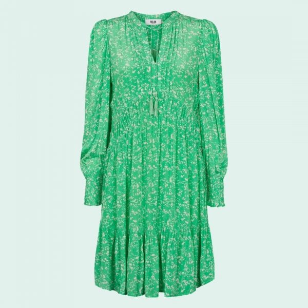 Haylee dress, viscose kjole i grøn med hvidt print
