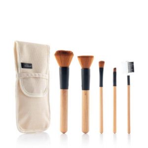 Makeup børster i træ med bæretaske - Sæt med 5 Dele