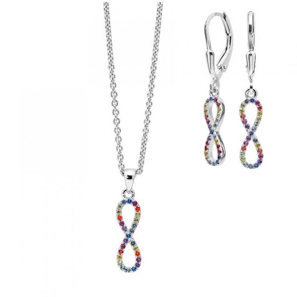 Sølv Rainbow Infinity smykkesæt med mix cubic zirkoner