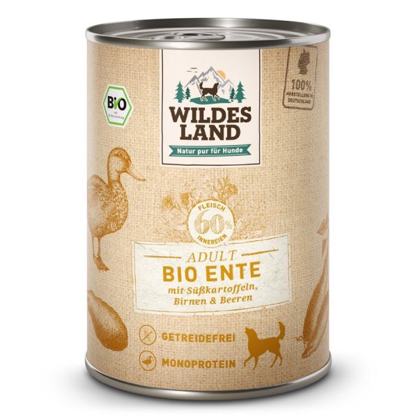 Wildes Land BIO And økologisk dåsemad til hunde, 400g