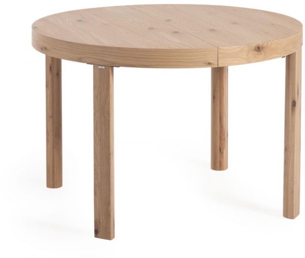 Colleen, Spisebord med udtræk, Rundt, Massiv træ by Kave Home (H: 78 cm. x B: 120 cm. x L: 120 cm., Natur)