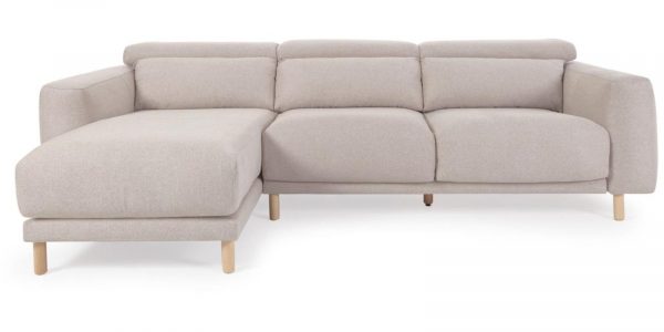 Singa, Chaiselong sofa, Venstrevendt, stof by Kave Home (H: 98 cm. x B: 296 cm. x L: 180 cm., Beige)