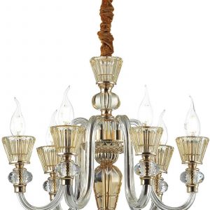 Strauss, Pendel lampe, Sp6, glas by Ideal Lux (D: 50 cm. x H: 53 cm., Guld/Rav)