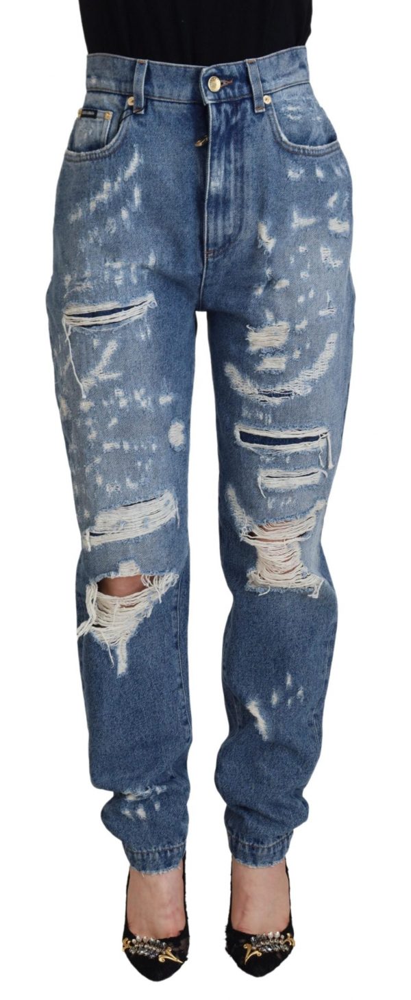 Dolce & Gabbana Blå Washed Bomuld Bukser & Jeans