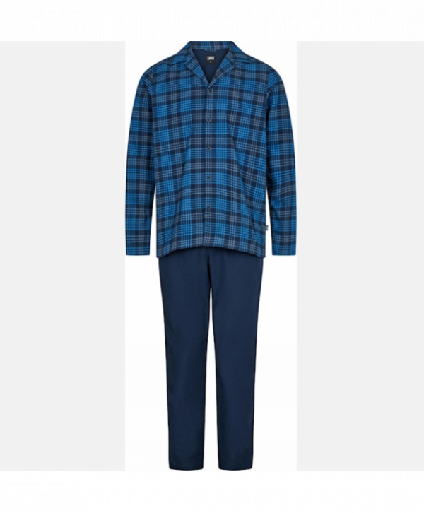 JBS pyjamas i flannel med blå striber til herre