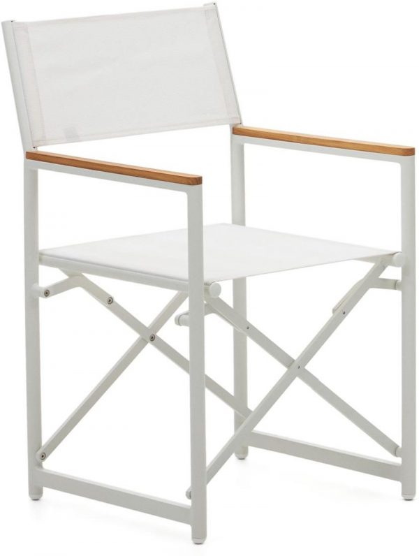 Llado, Udendørs stol, nordisk, moderne, metal by Kave Home (H: 91 cm. x B: 55 cm. x L: 58 cm., Hvid/Natur)
