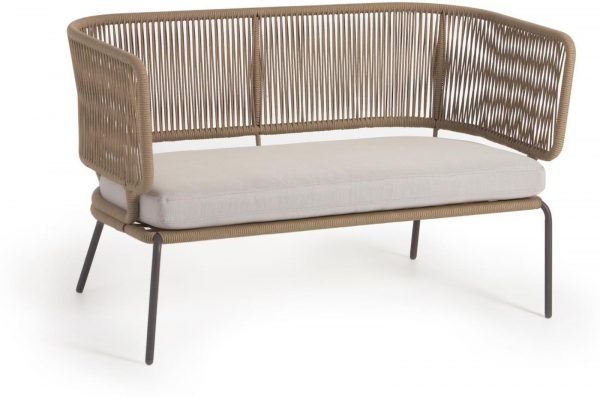 Nadin, Udendørs 2-personers sofa, rustik, nordisk, metal by Kave Home (H: 80 cm. x B: 135 cm. x L: 65 cm., Beige)
