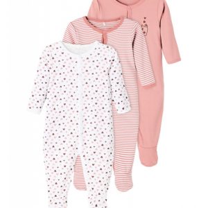 Name it 3-pak pyjamas dragt i hvid & lyserød til piger