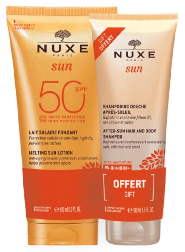 Nuxe Sun Melting Sun Lotion SPF50 + After-Sun Hair & Body Shampoo 150 ml + 100 ml