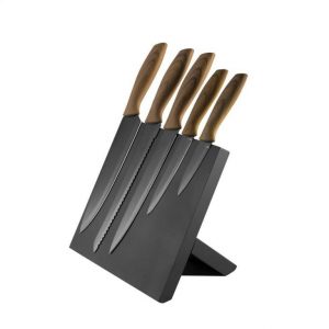 PLATINET 5 BLACK KNIVES SET NOÅ»E KUCHENNE WOODEN HANDLE WITH BLACK MAGNETIC BOARD [45204]