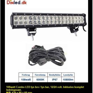 UDSALG - LED Lys bro / lys bar 108 watt 12/24 volt Combo - Dinled - Køretøjs projektører