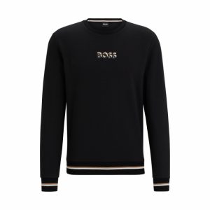 BOSS ikonisk bomulds sweatshirt m.logo i sort til herre | Regular casual fit|