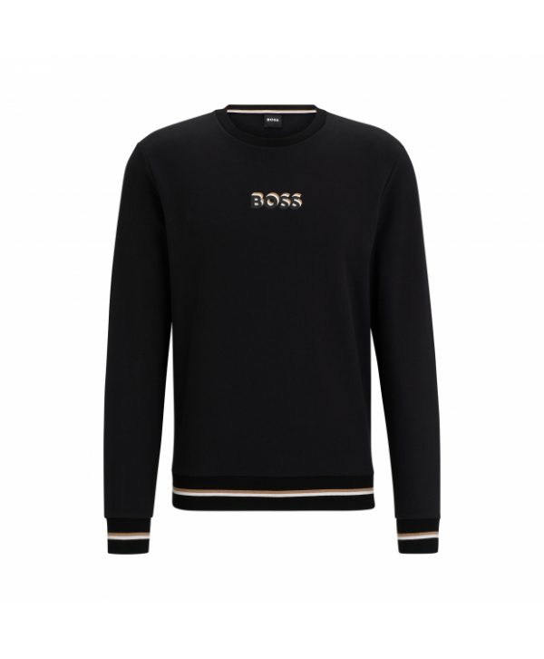 BOSS ikonisk bomulds sweatshirt m.logo i sort til herre | Regular casual fit|