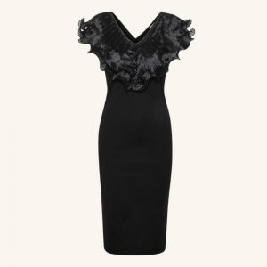 MistGZ short dress, kort sort kjole med flæse detalje