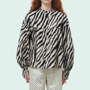 Alison blouse, bluse i sort og creme zebraprint