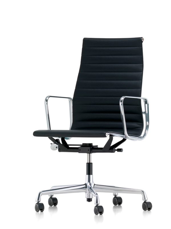 Aluminium Chair EA 119 kontorstol, sort læder fra Vitra