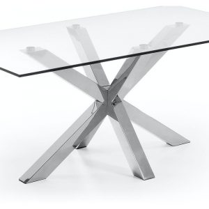 Argo, Spisebord, firkantet med glas bordplade by Kave Home (H: 75 cm. B: 180 cm. L: 100 cm., Klar/Sølv)