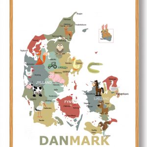 Danmarkskort til børn - plakat (Størrelse: M - 30x40cm)