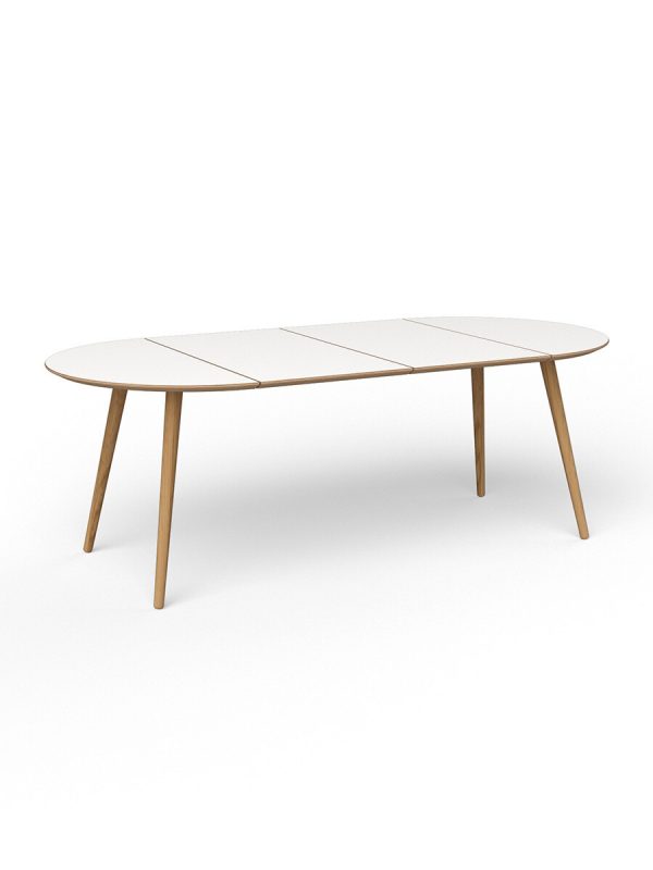 EAT Spisebord, Ø 100 cm med 2 tillægsplader fra VIA Copenhagen (Laminat / White, Oak Oil)