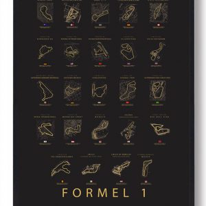 Formel 1 baner - mørk plakat (Størrelse: S - 21x29,7cm (A4))