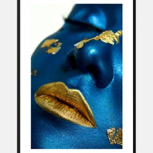 Golden lips on blue plakat