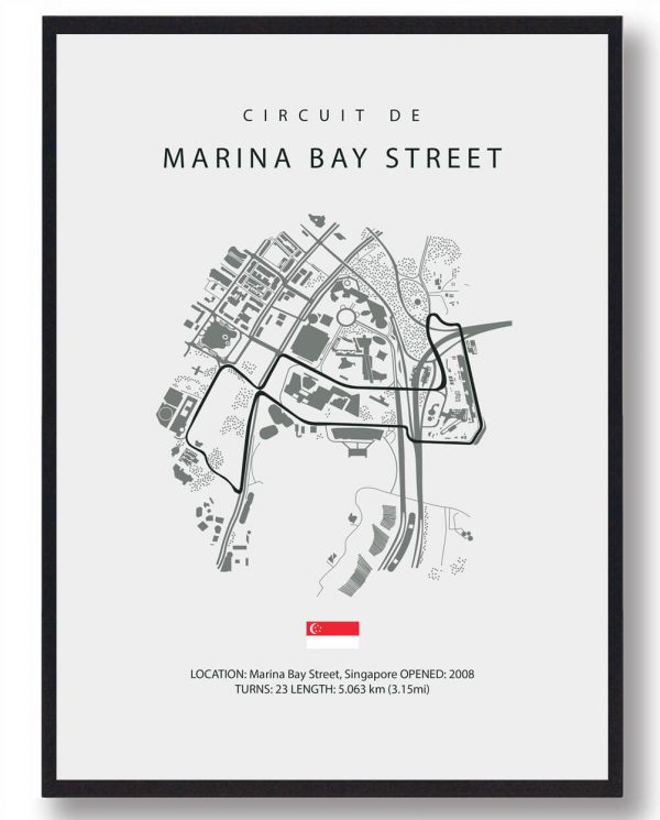 Marina Bay Street Circuit - Formel 1 lys plakat (Størrelse: S - 21x29,7cm (A4))
