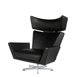 Oksen Lænestol af Arne Jacobsen (Aura læder (sort), Base i børstet aluminium)
