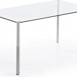 Spot, Spisebord, moderne, glas by Kave Home (H: 75 cm. B: 162 cm. L: 92 cm., Klar/Sølv)