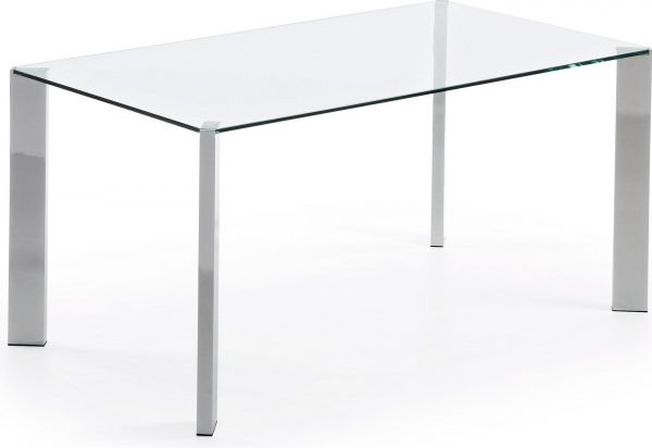 Spot, Spisebord, moderne, glas by Kave Home (H: 75 cm. B: 162 cm. L: 92 cm., Klar/Sølv)